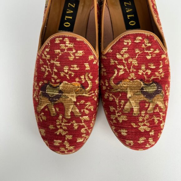 Vintage Smoking Loafer Slip On Flats Slipper Leather Knit Tapestry Eclectic 90s - Picture 2 of 8